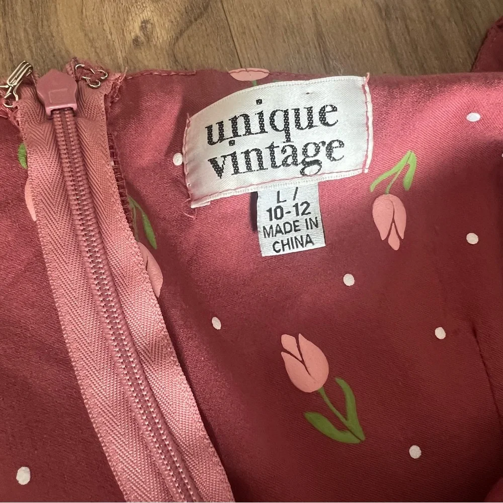 Unique Vintage Pink Floral Tulip Dress - Picture 8 of 10